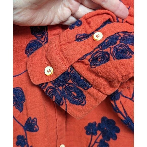Soft Surroundings Orange Pergola Embroidered Button Down Womens Size PM - Picture 4 of 6